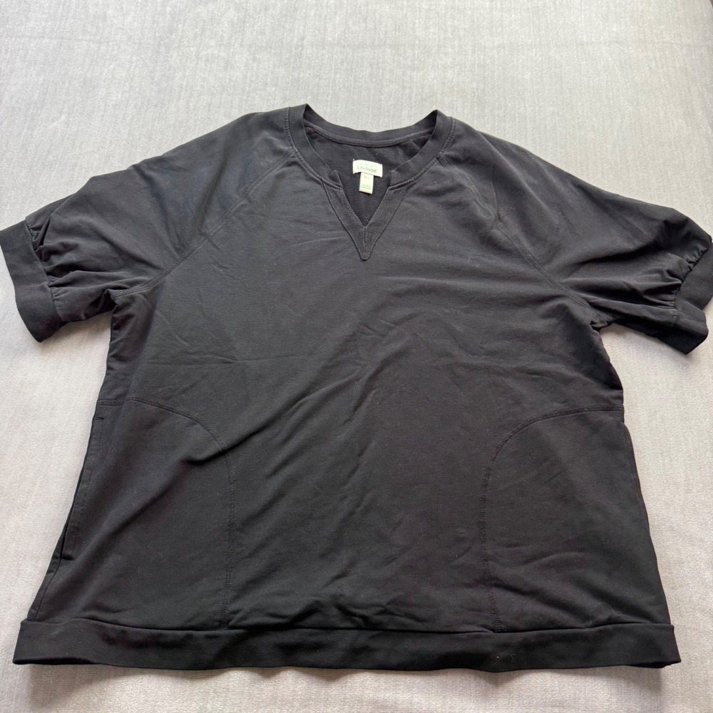LOGO Lounge Lori Goldstein Black Short Sleeve Sweatshirt Notched V-Neck Large